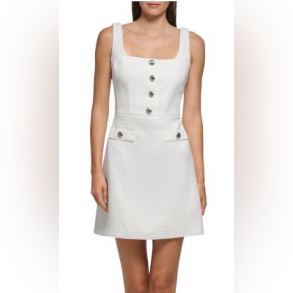 Karl Lagerfeld Cream Tweed Mini Dress with Gold Buttons 4